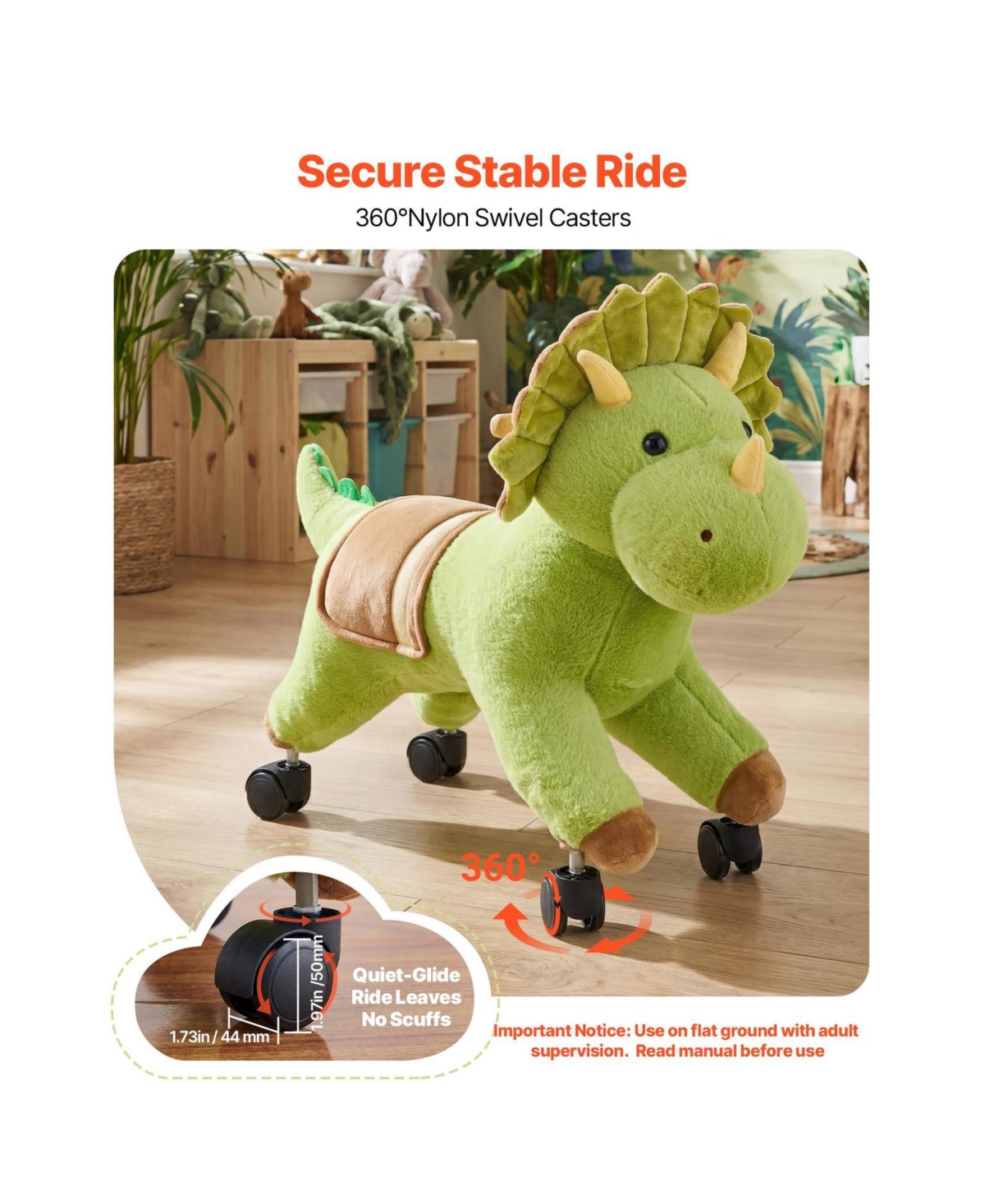Glintex Ride-On Dinosaur Toy with Roar Sounds, Holds 88 lbs