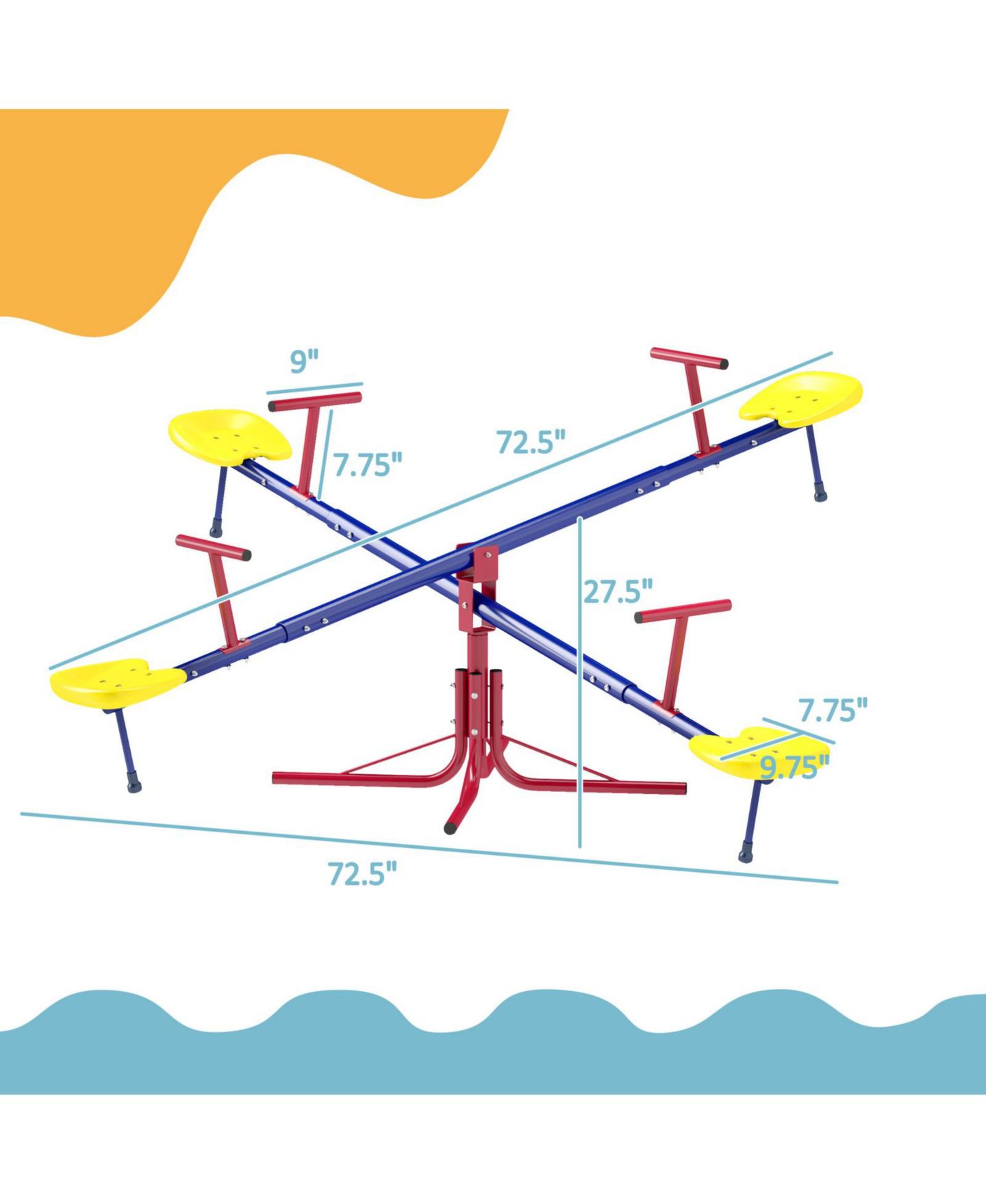 Детская игрушка Glintex 360-Degree Spinning Seesaw for 4 Kids, Powder-Coated Steel, цвет: Разноцветный — фото 2