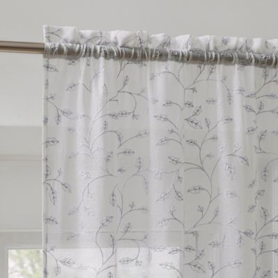 Holly Metallic Embroidery Christmas Sheer Rod Pocket Curtain Panel Pair