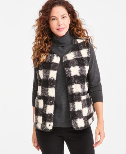 Женский жилет Style & Co Plaid Sherpa, цвет: Глубокий чёрный