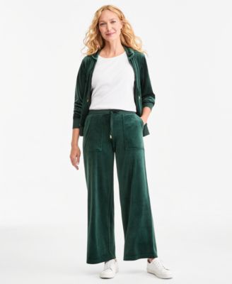 Petite Pull-On Wide-Leg Velour Lounge Pants