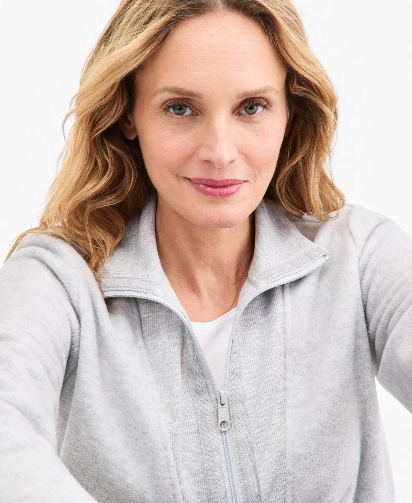 Женский пуловер-свитшот Style & Co из флиса на молнии до середины груди, цвет: Сланцевый меланжевый — фото 3