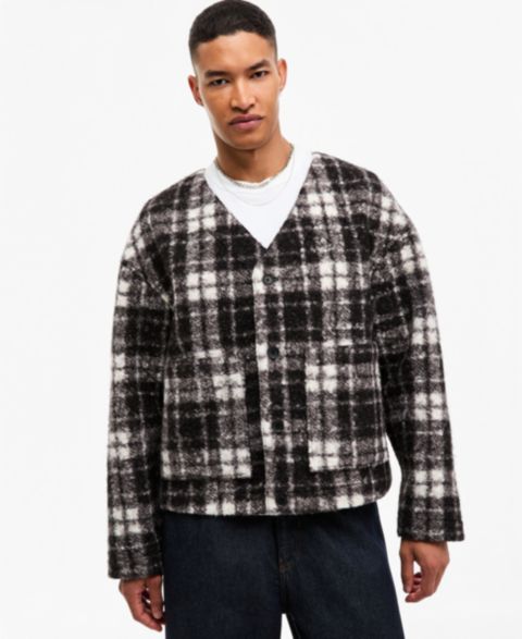 Мужской кардиган Mode of One Knit Plaid V-Neck, цвет: Глубокий чёрный