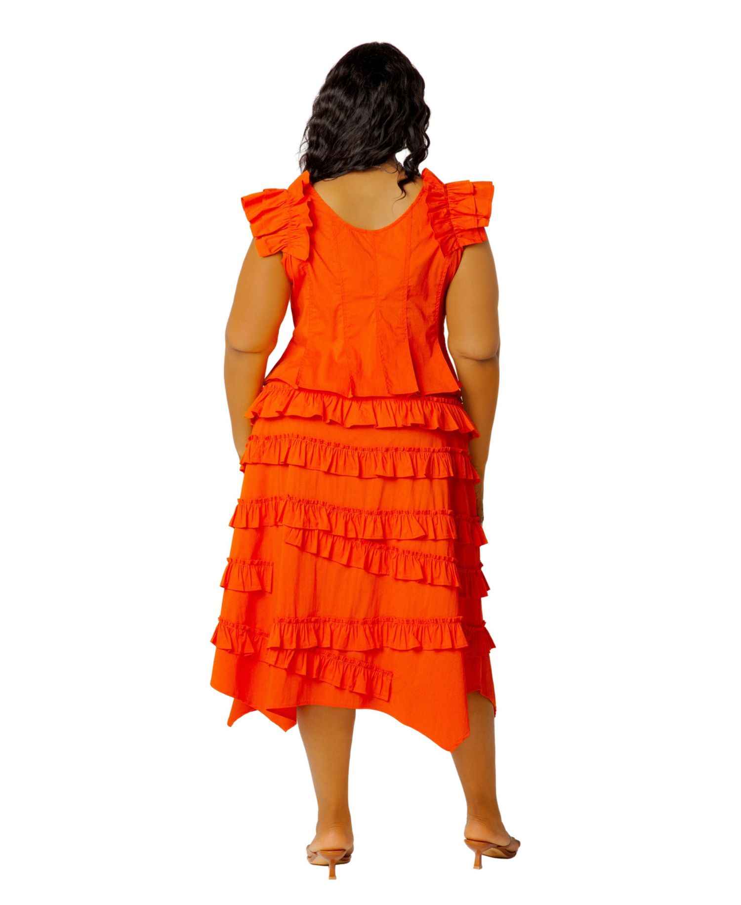 Plus Size Tiered Ruffle Asymmetric Top and Skirt Set