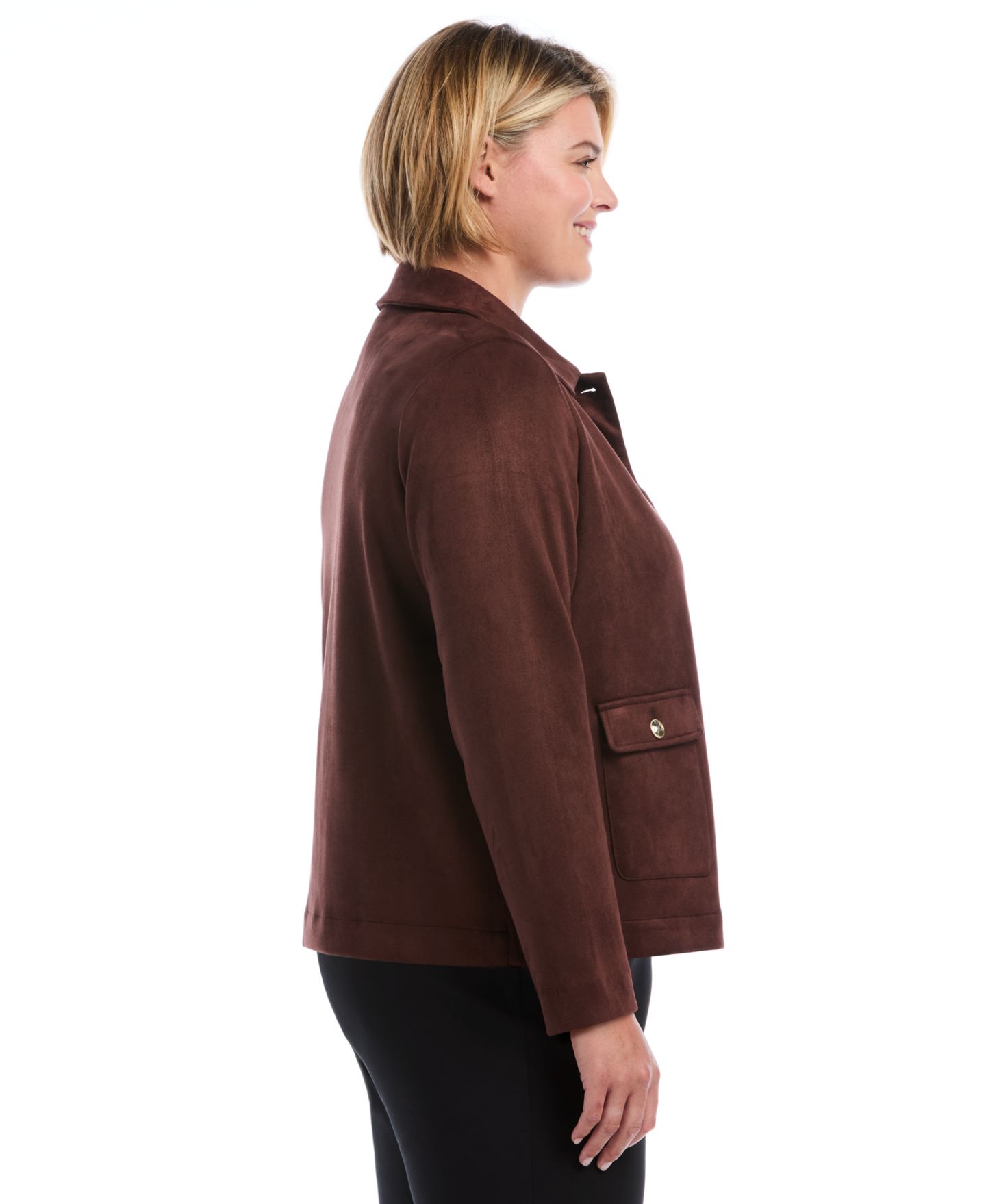 Женская куртка Rafaella Plus Size Scuba-Suede Patch-Pocket Work, цвет: Коричневый — фото 3