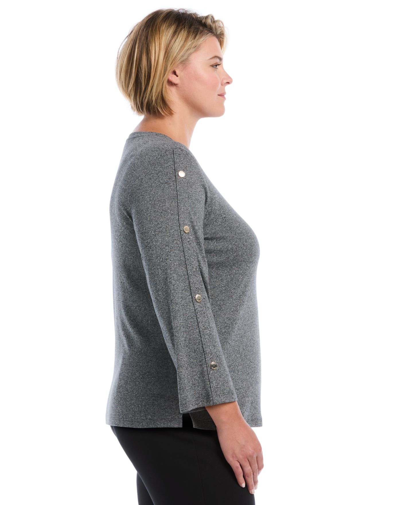 Женская блузка Rafaella Plus Size Stud-Trim Rib-Knit Long-Sleeve, цвет: Молочный — фото 3