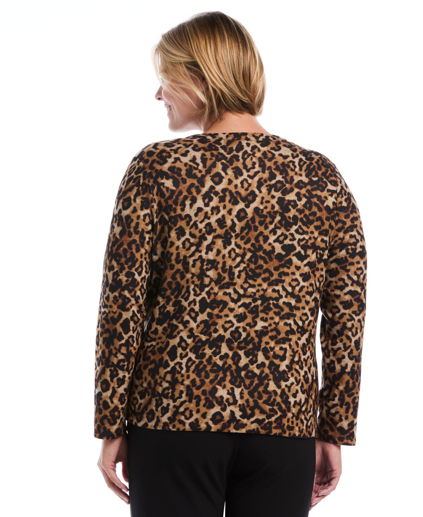 Женский топ Rafaella Plus Size Long Sleeve Leopard Print, цвет: Monks Robe — фото 5