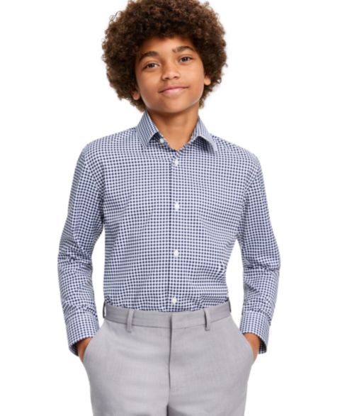 Рубашка Michael Kors Gingham Long Sleeve Spread Collar Shirt для мальчиков, цвет: Белый / Тёмно-синий