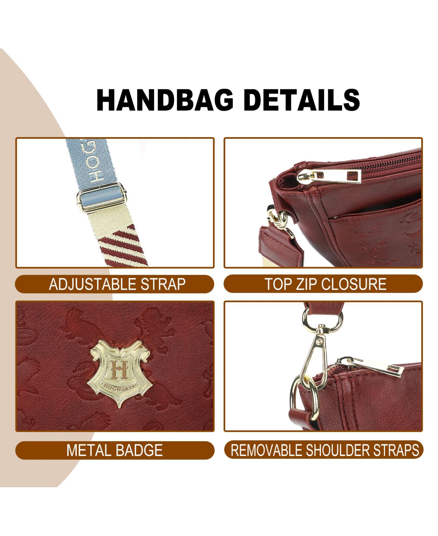 Женская сумка Harry Potter Hogwarts Crest Maroon Crossbody, цвет: Бордовый / Белый — фото 5