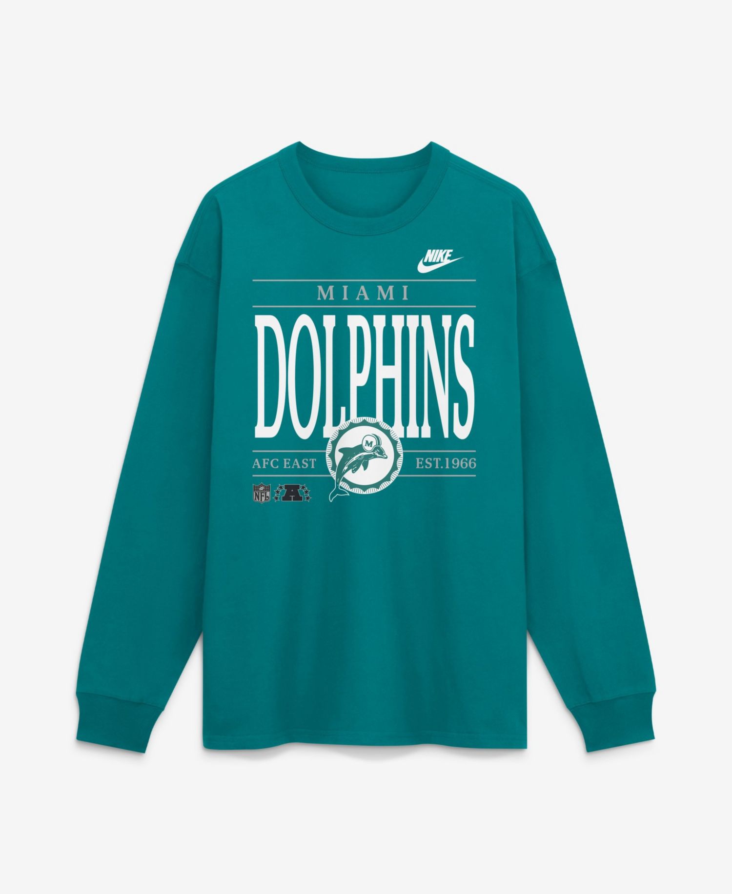 Men's Miami Dolphins Rewind Max90 Long Sleeve Crewneck Graphic T-Shirt