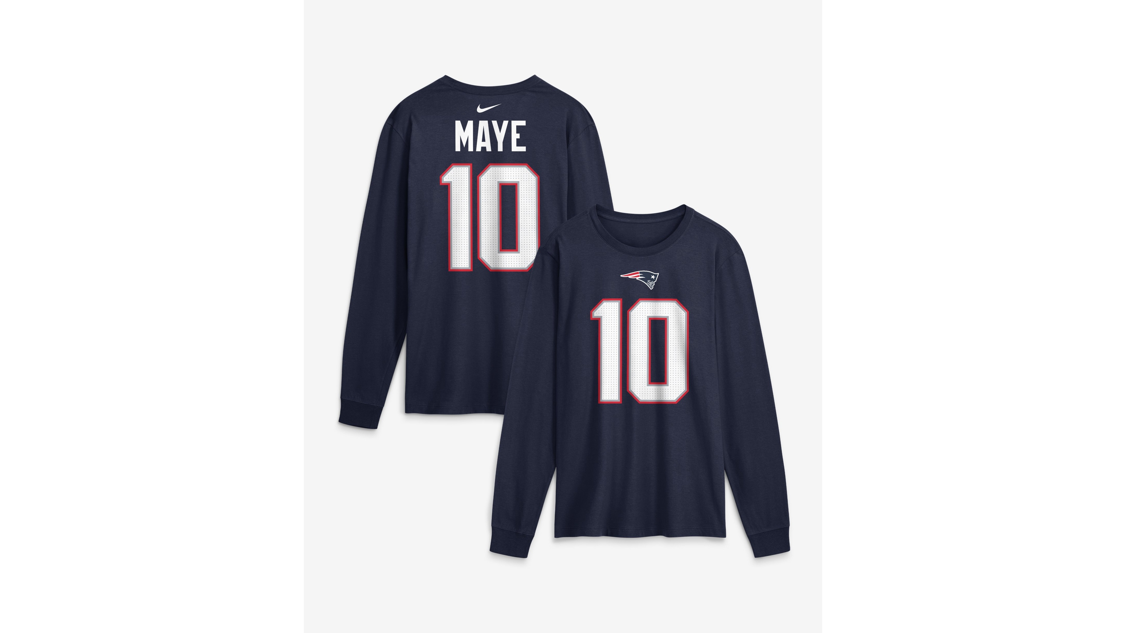 Nike Men's New England Patriots Drake Maye Name & Number Long Sleeve T-Shirt