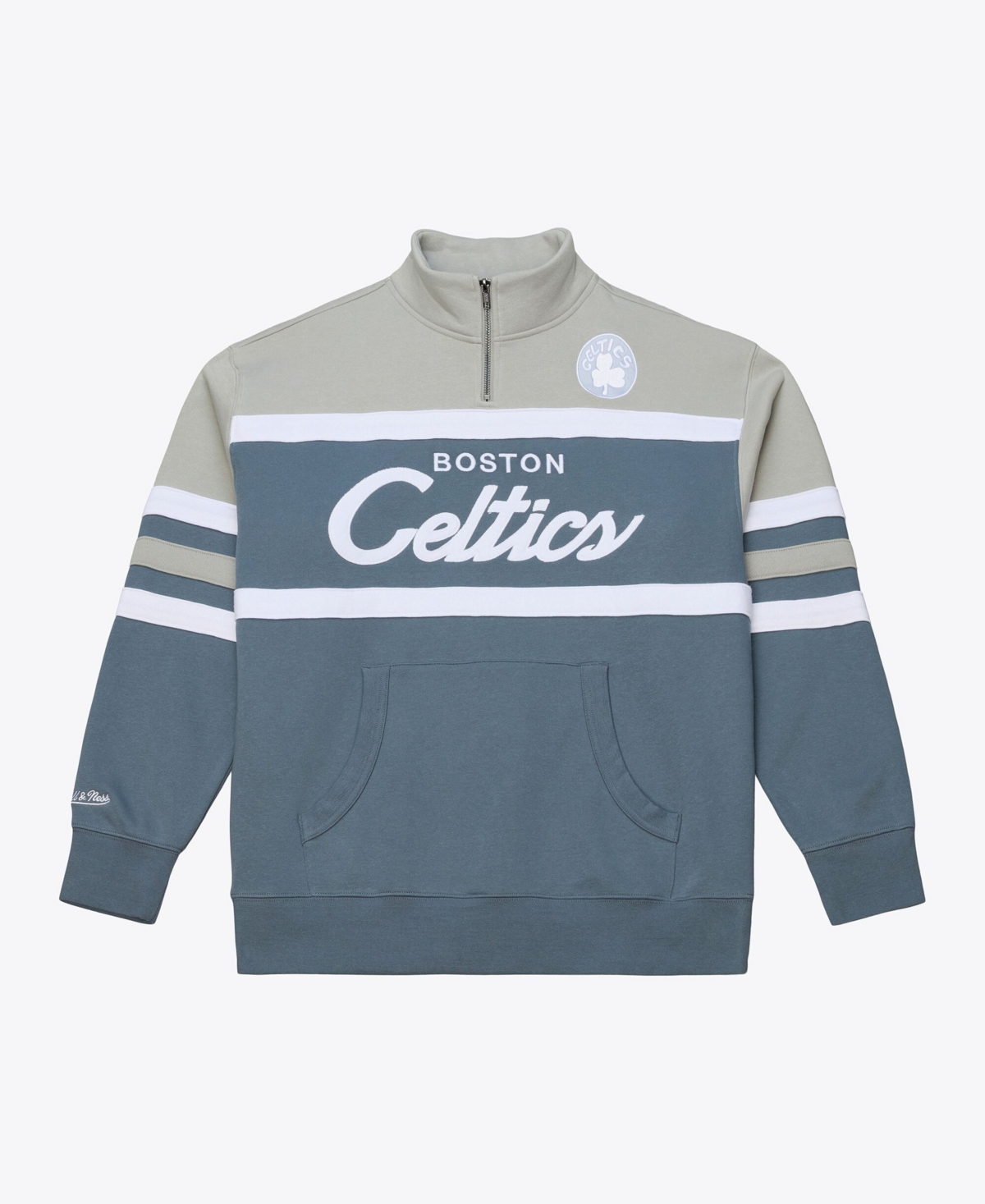 Mitchell & Ness Men's Boston Celtics Thunderstorm Head Coach Quarter-Zip Slim-Fit Sweatshirt - Blue
