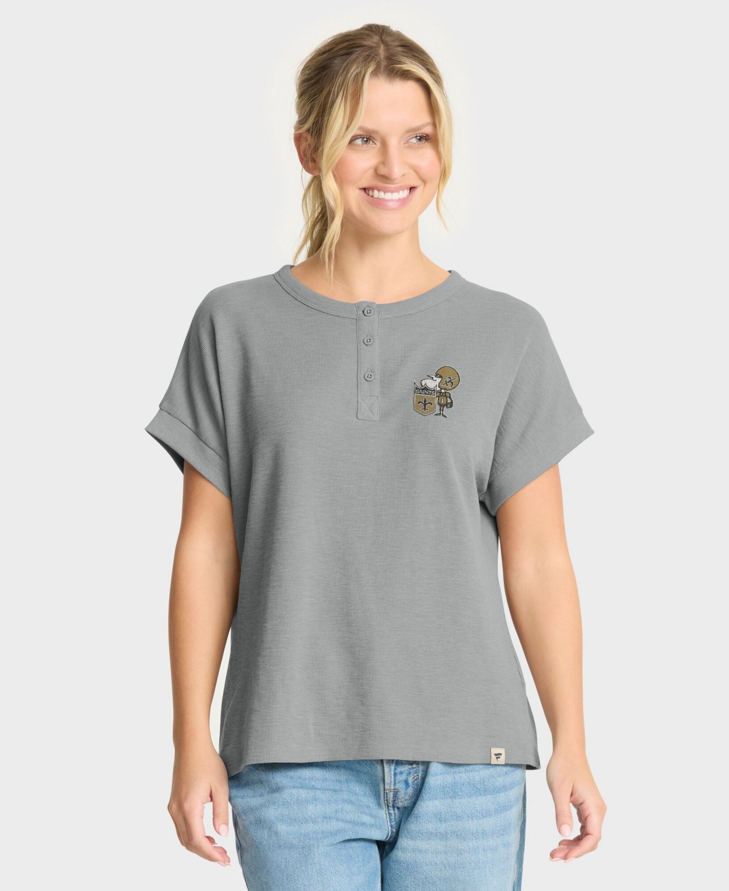 Women's New Orleans Saints Oversized French-Slub Henley Shirt