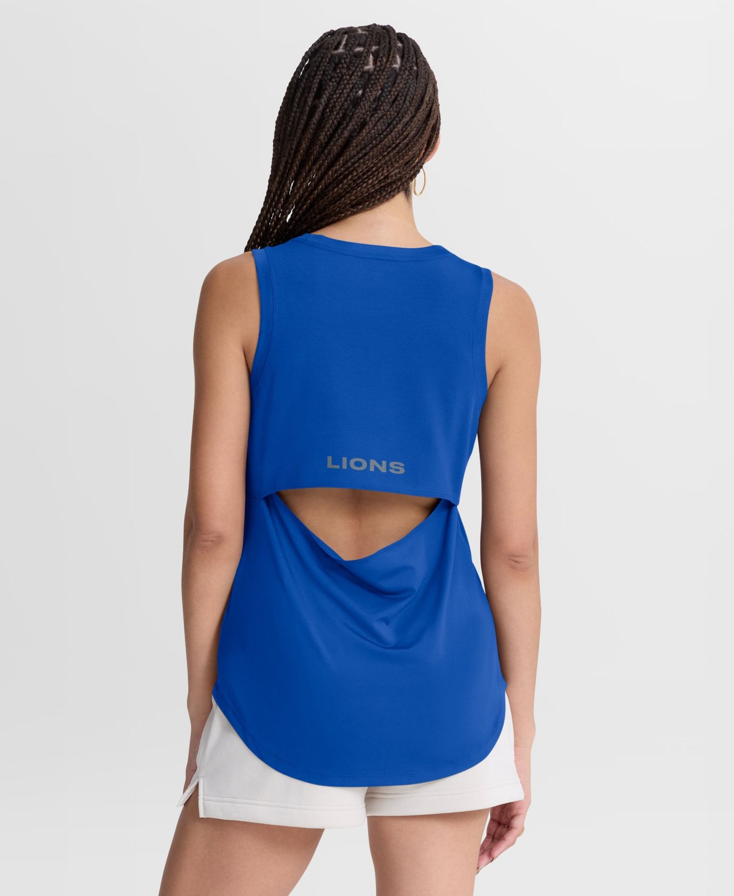 Women's Detroit Lions Draped Mesh Back Scoop Neck Tank Top