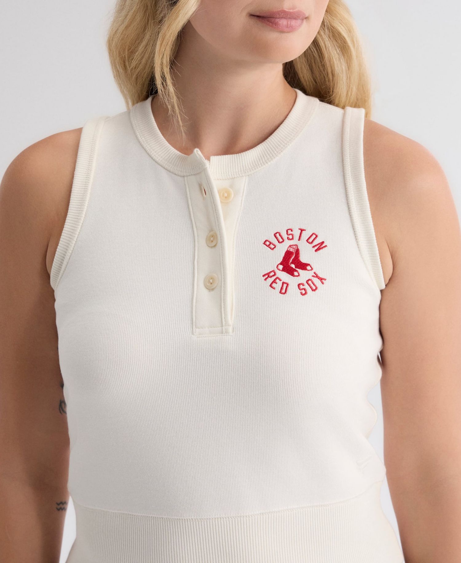 Women's Boston Red Sox Iconic Ribbed Cropped Henley Tank Top