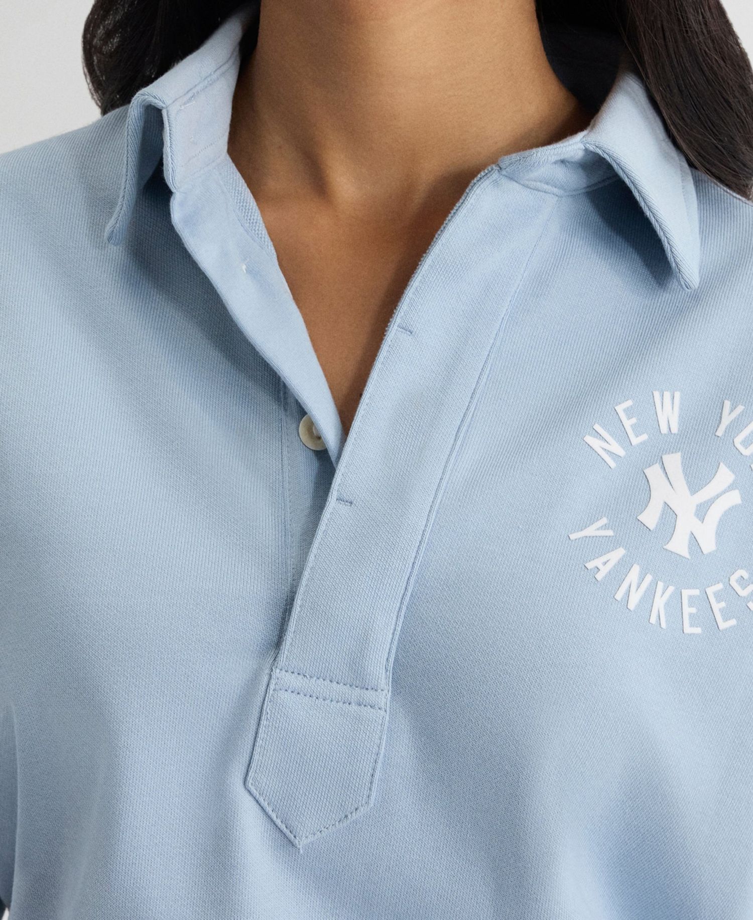Women's New York Yankees Iconic Cropped Short Sleeve Polo Sweatshirt