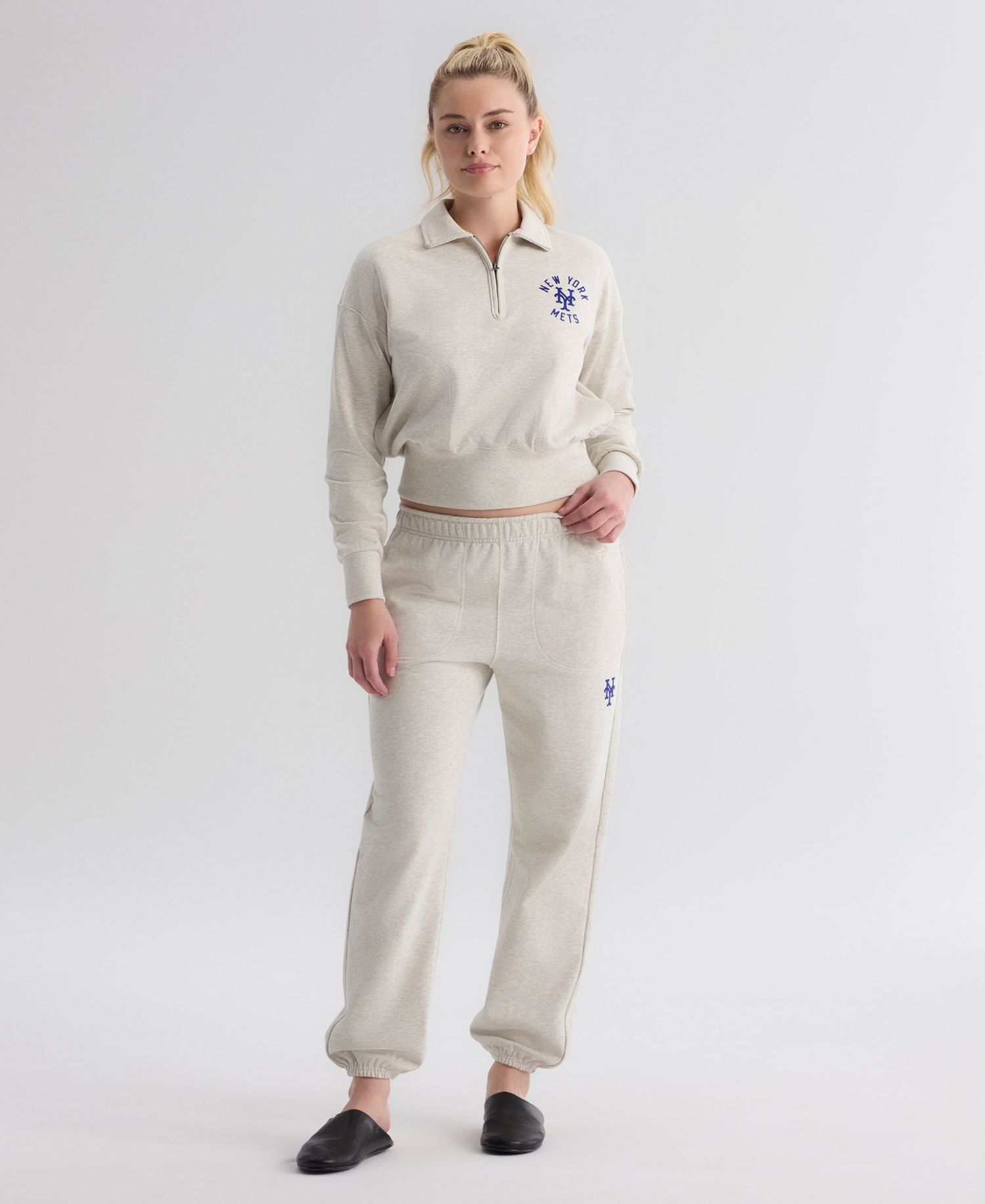 Women's New York Mets Cropped Polo Collar Quarter-Zip Sweatshirt
