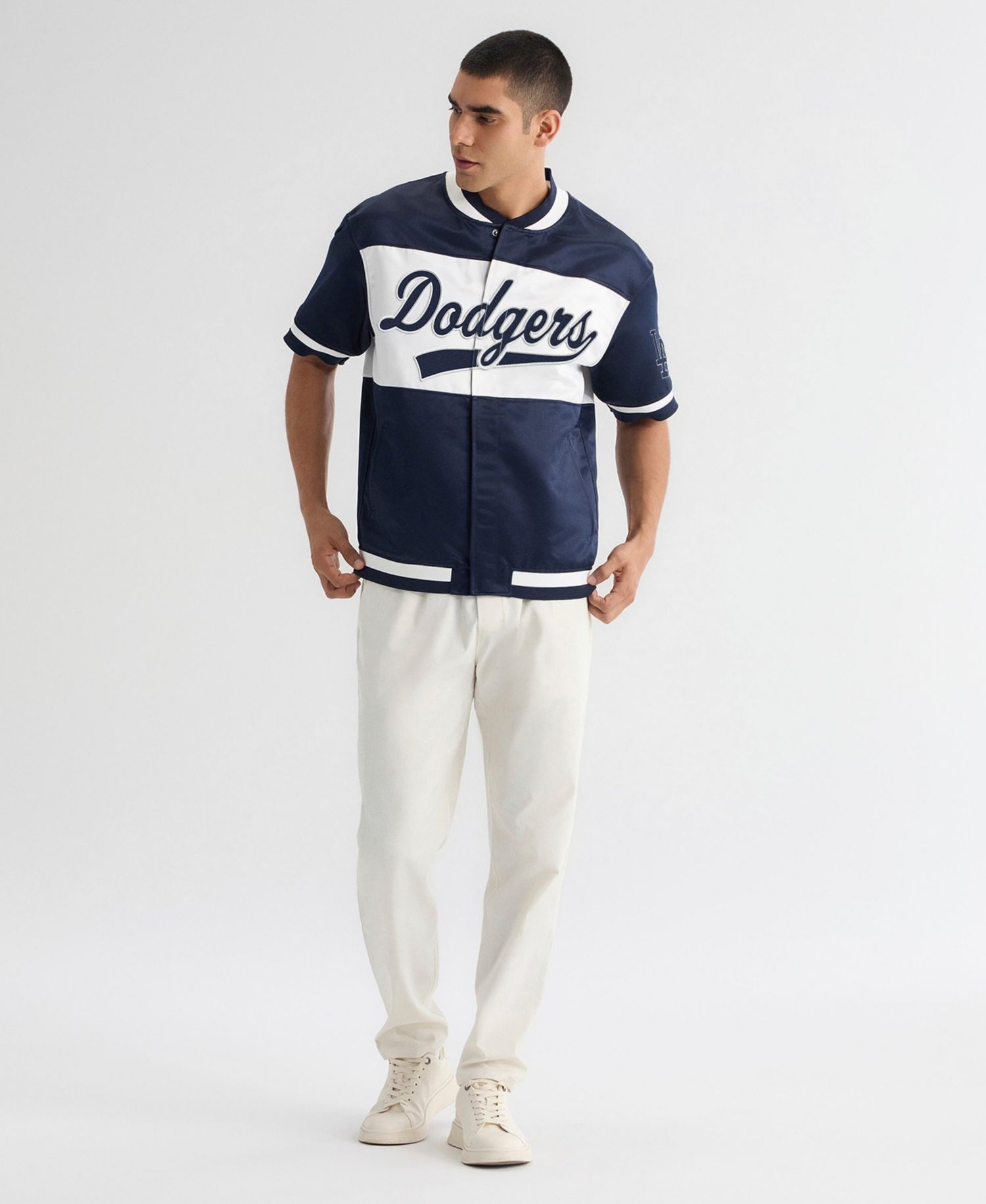 Men's Los Angeles Dodgers Iconic Satin Short-Sleeve Jacket