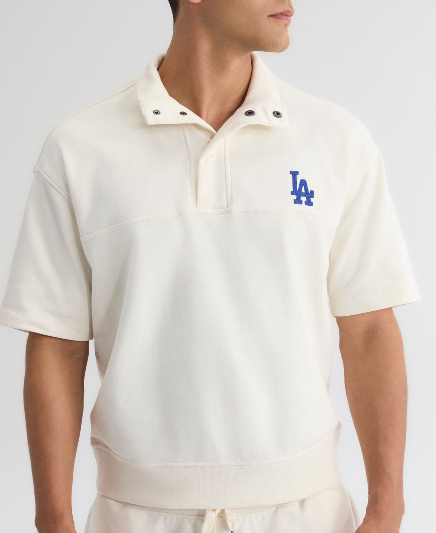 Men's Los Angeles Dodgers Iconic Mock Neck Pre-Season Terry Short Sleeve Pullover