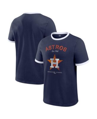 Fanatics Men's Houston Astros Washed Ringer Distressed Screen-Print Graphics Classic-Fit T-Shirt