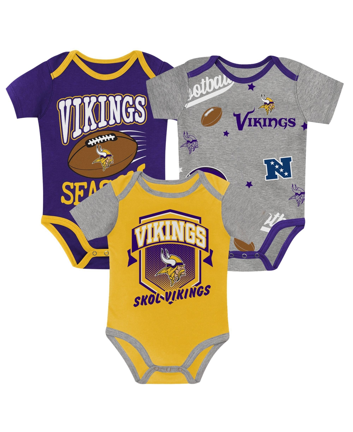 Outerstuff Baby Boys' And Girls' Minnesota Vikings First Round Pick Screen-printed Bodysuits, 3-piece Set In Multi