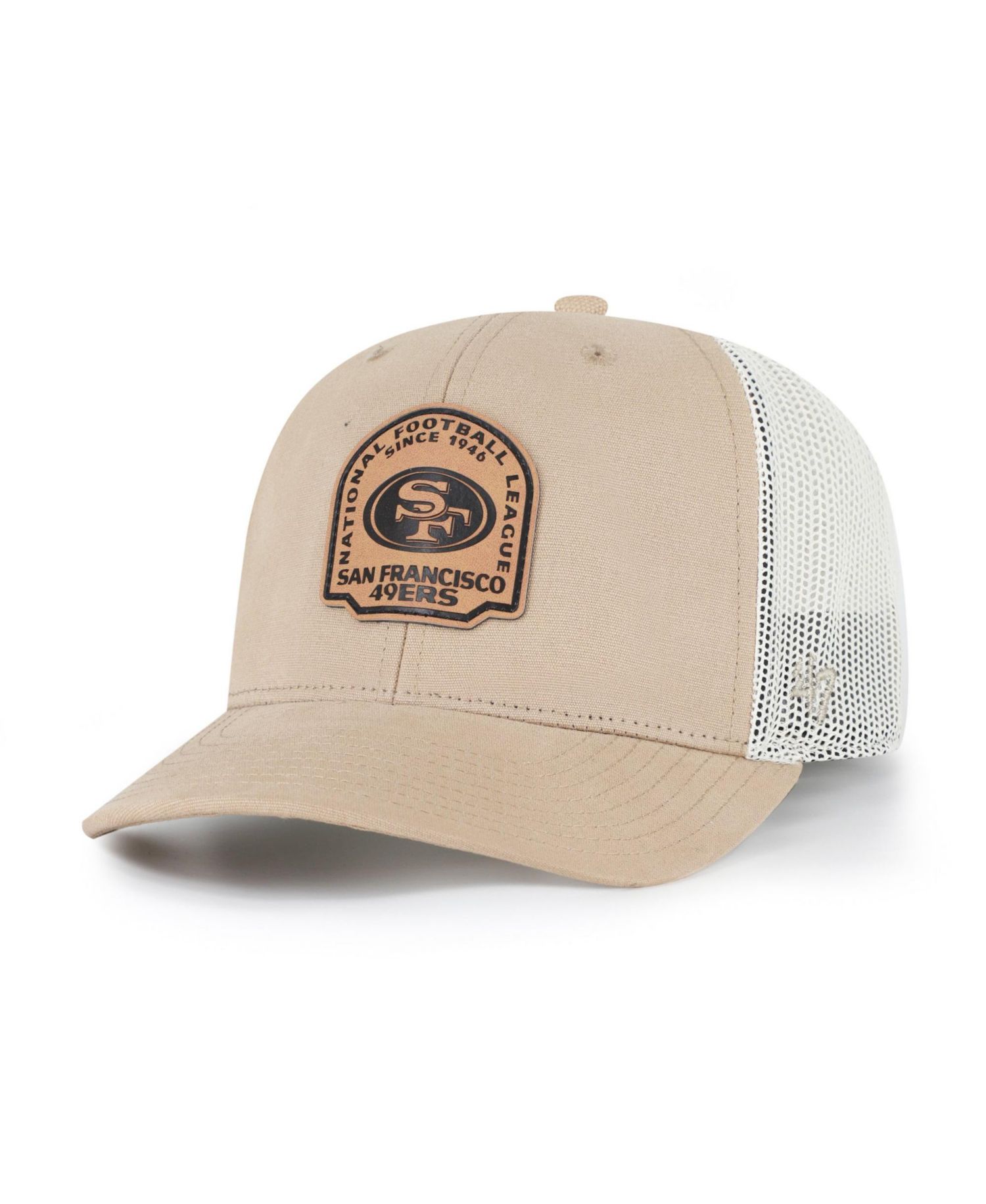 San Francisco 49ers Adjustable Leather Applique Bonehide Trucker Hat