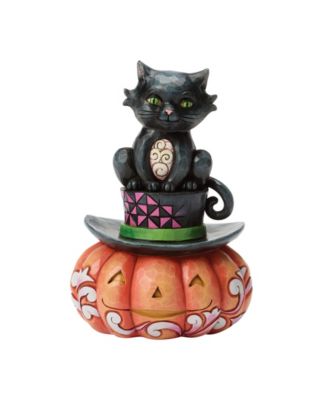 Halloween Black Cat Sitting on Hat Figurine