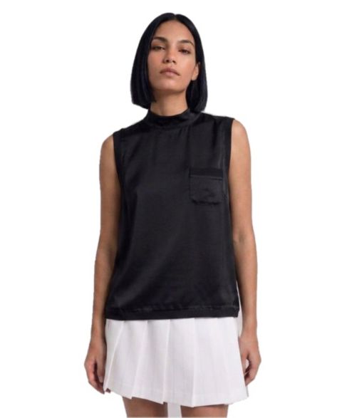 Женская блузка Jason Wu Sleeveless Satin Ribbed Mock Neckline, цвет: Чёрный