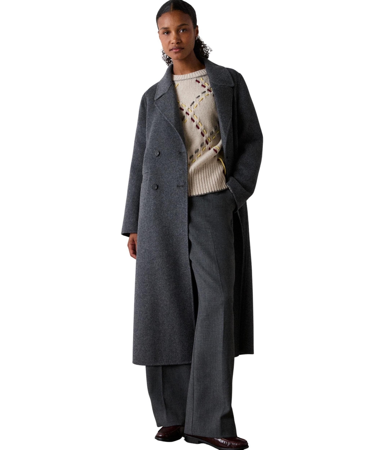 Whistles Women's Double-Breasted Relaxed Wool-Blend Coat