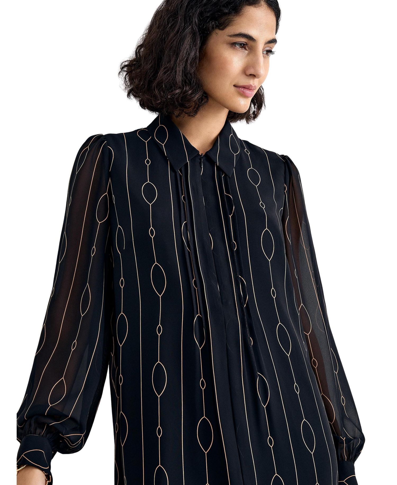 Women's Candice Long-Sleeve Sheer-Sleeve Dress