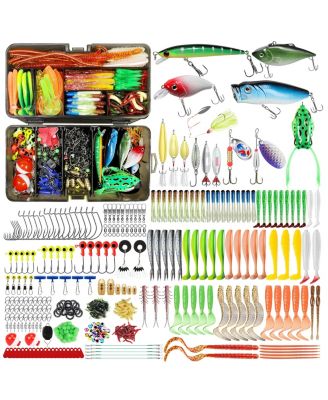128pieces Fishing Lure Kit With Tackle Box Crankbaits Minnows Poppers Spinners Soft Baits Hooks Weights Accessories For Freshwater Saltwater