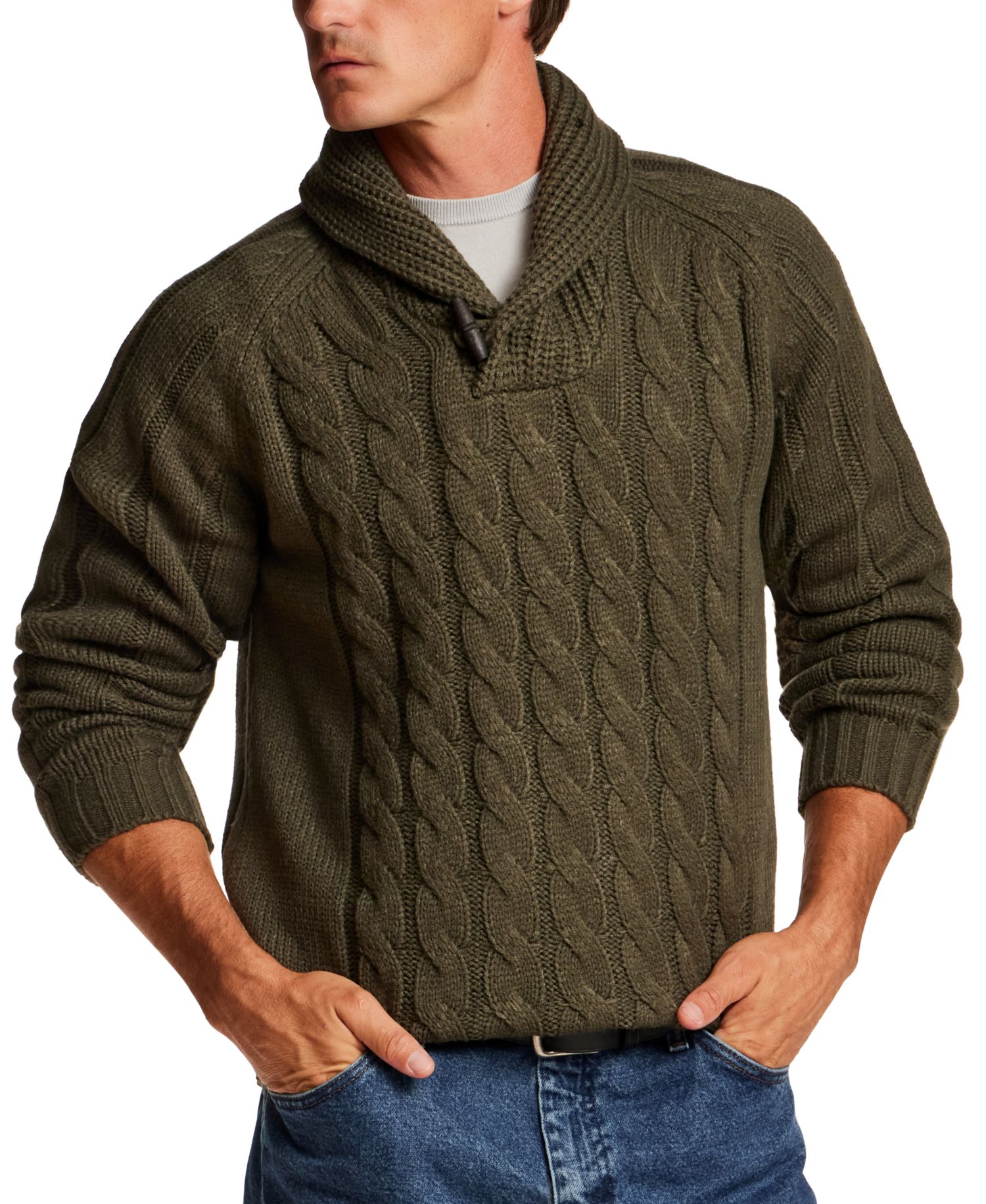 Men's Fisherman Cable-Knit Shawl Collar Pullover Sweater
