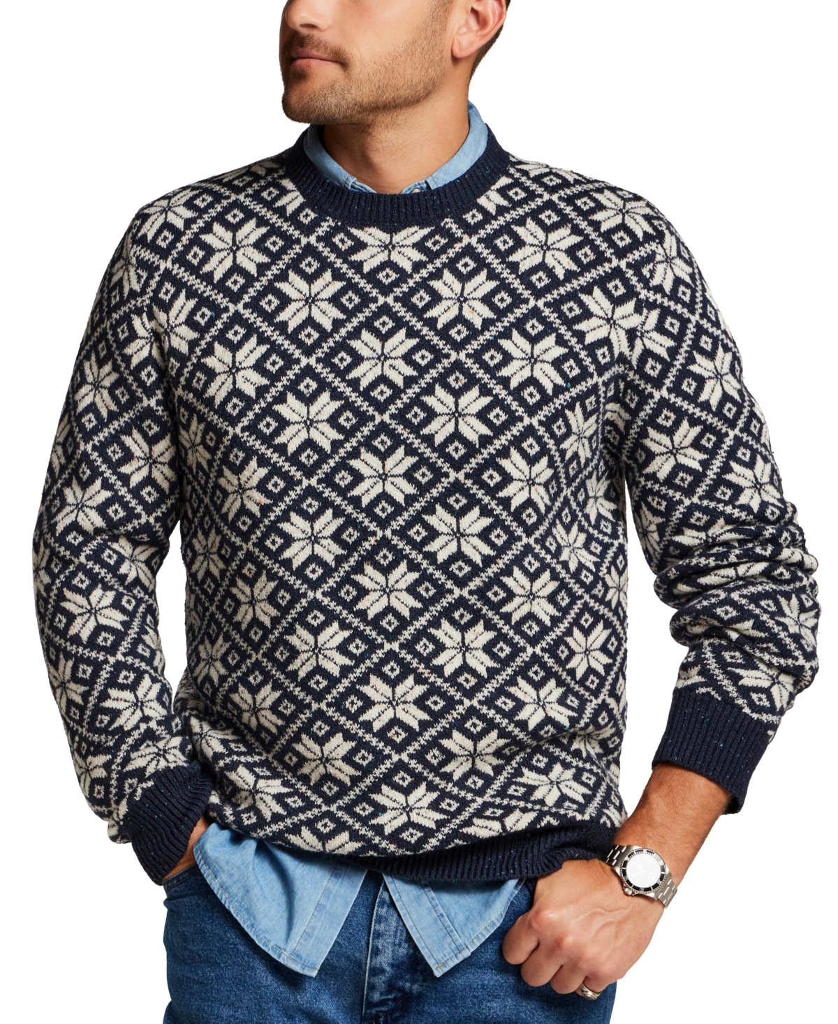 Weatherproof Vintage Men's Donegal Snowflake Crewneck Long-Sleeve Sweater