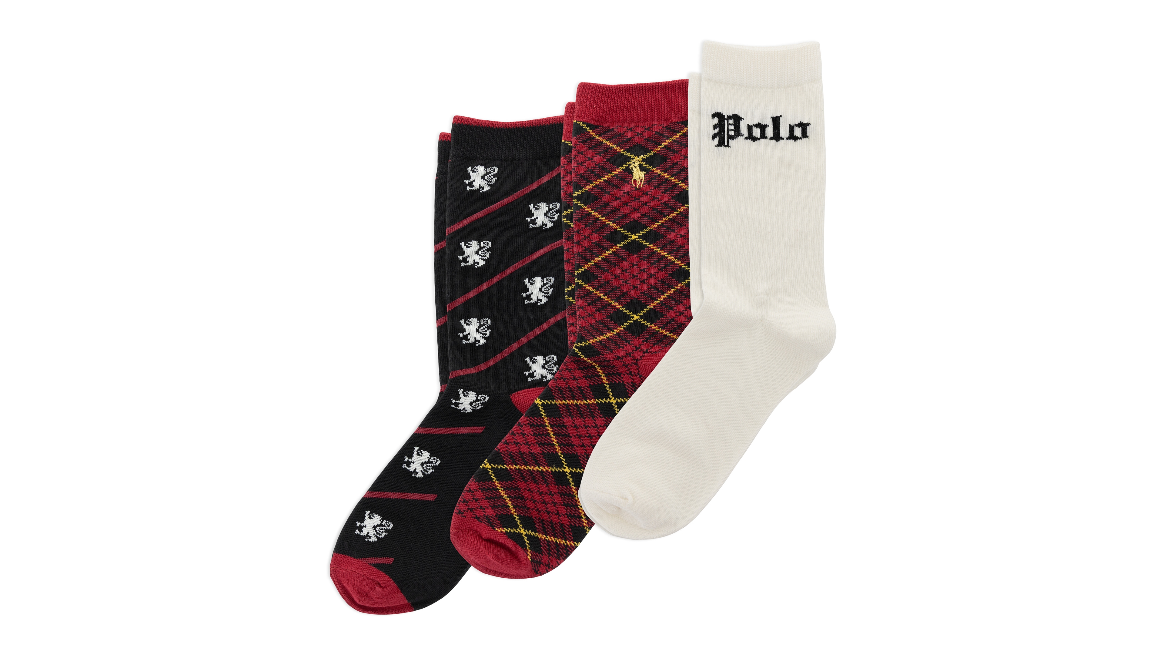 Polo Ralph Lauren Boys' 4-11 Cotton-Blend Ribbed Argyle Crew Socks, 3-Pack