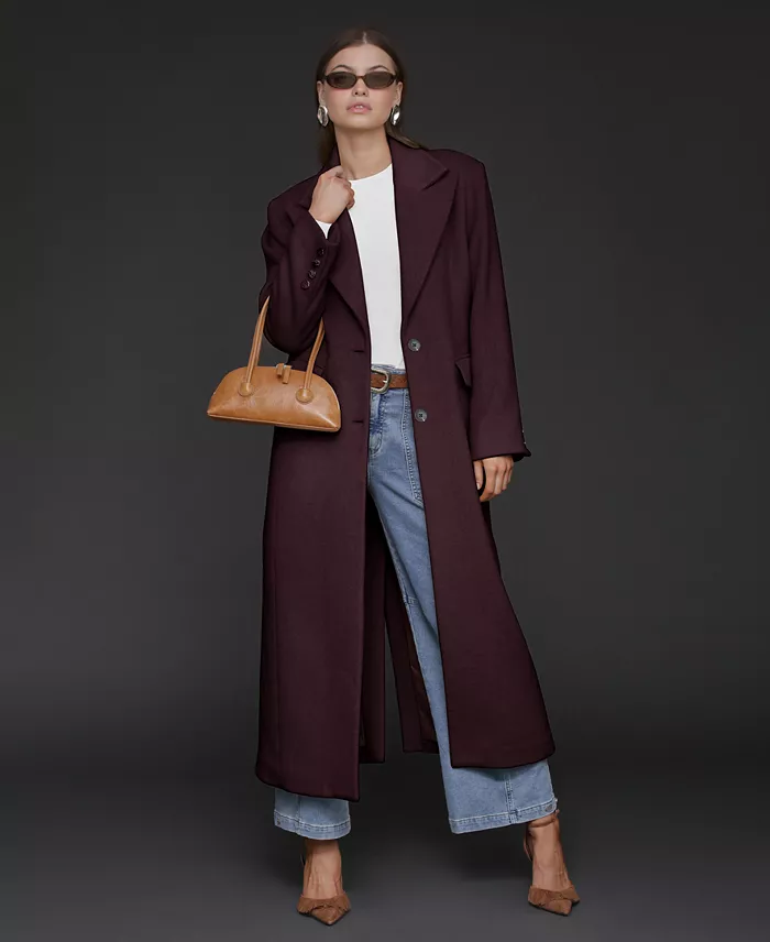 Women's Double-Breasted Long Wool-Blend Structured-Shoulder Coat - thumbnail 4