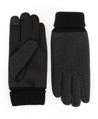 Men's Stretch Wool-Blend Ribbed Cuff Touchscreen 4-Way Stretch Gloves