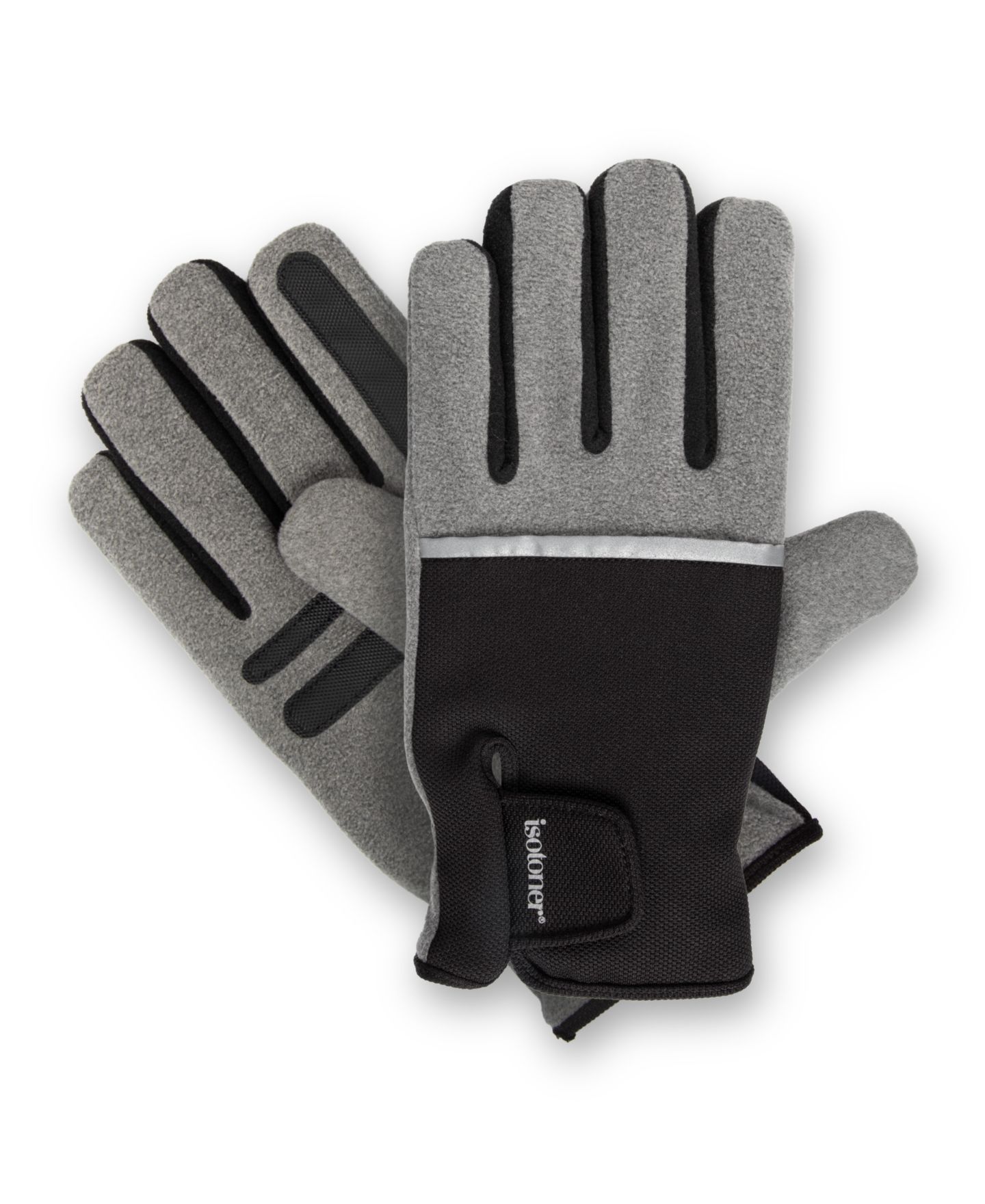 Мужские перчатки Isotoner Signature SmartDri Fleece Stretch Touchscreen Reflective, цвет: Чёрный — фото 3
