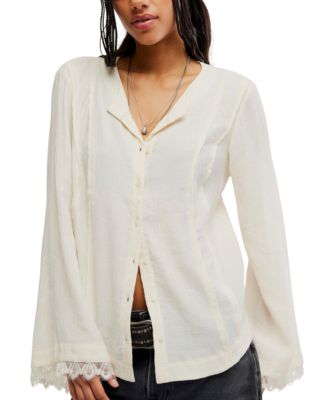 Women's Donni Collared Long-Sleeve Lace-Trim Blouse