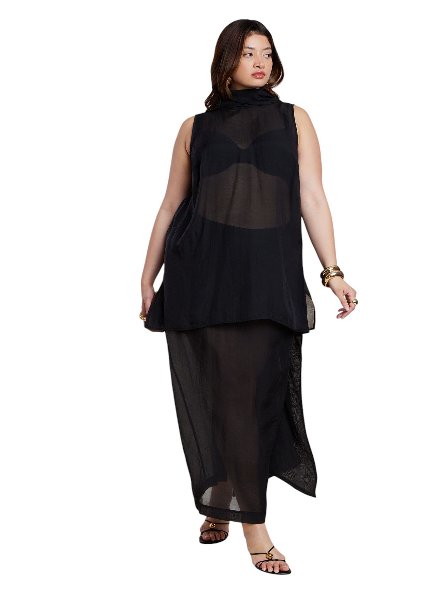 Women's Sheer Neck Tunic Top