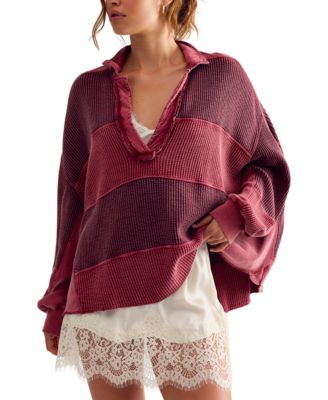 Women's Rainn Oversized Waffle-Knit Cotton Henley Top