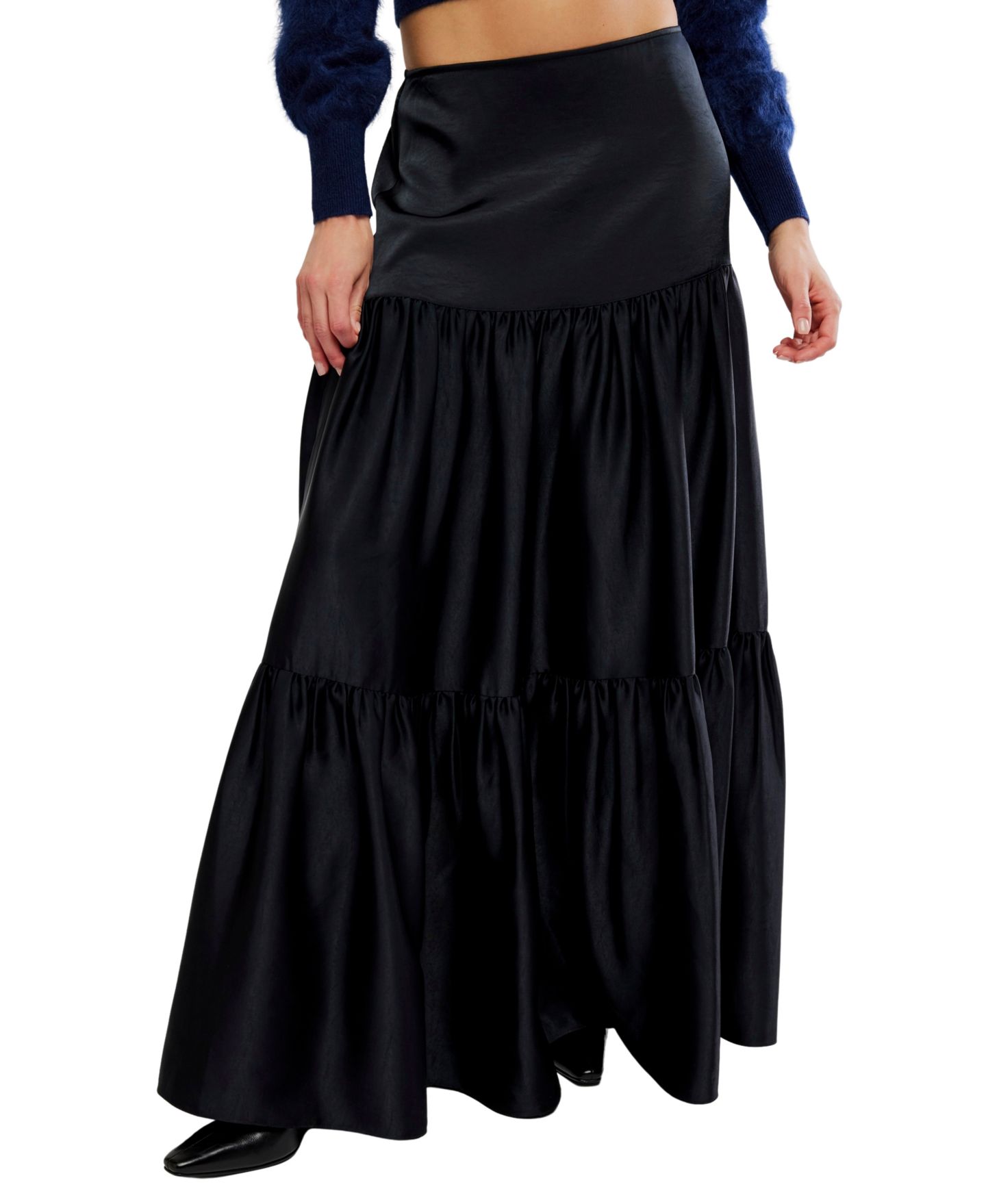 Женская юбка Free People Juliette Satin A-Line Maxi, цвет: Чёрный — фото 1