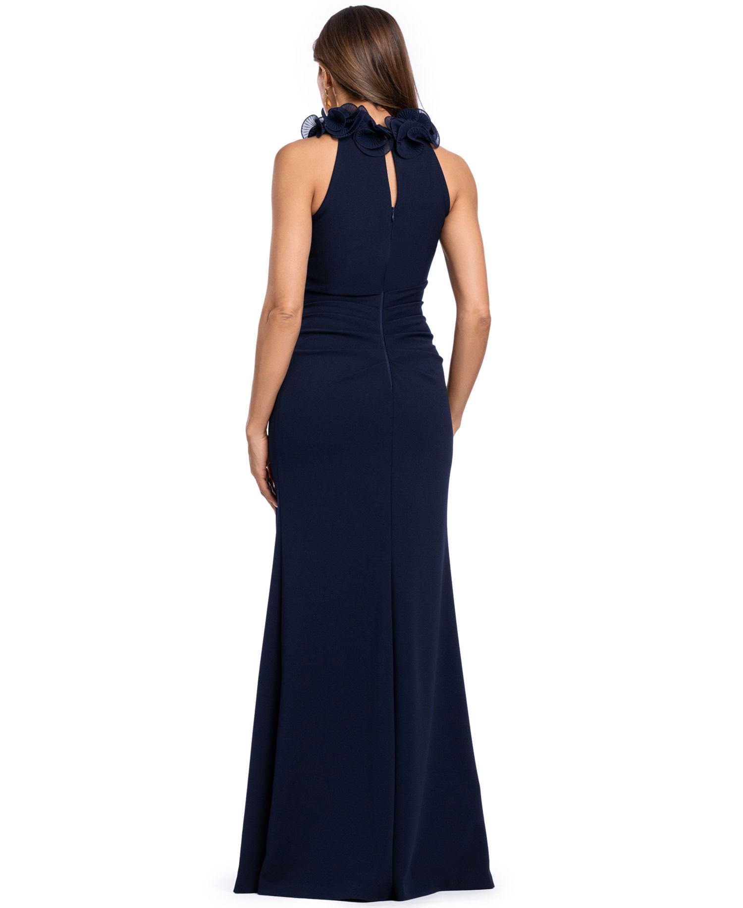 Women's Jessica Halter Ruffled-Collar Ruched Side-Slit Gown