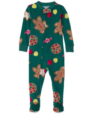 Boys' and Girls' Gingerbread-Print Christmas Footed One-Piece Pajama
