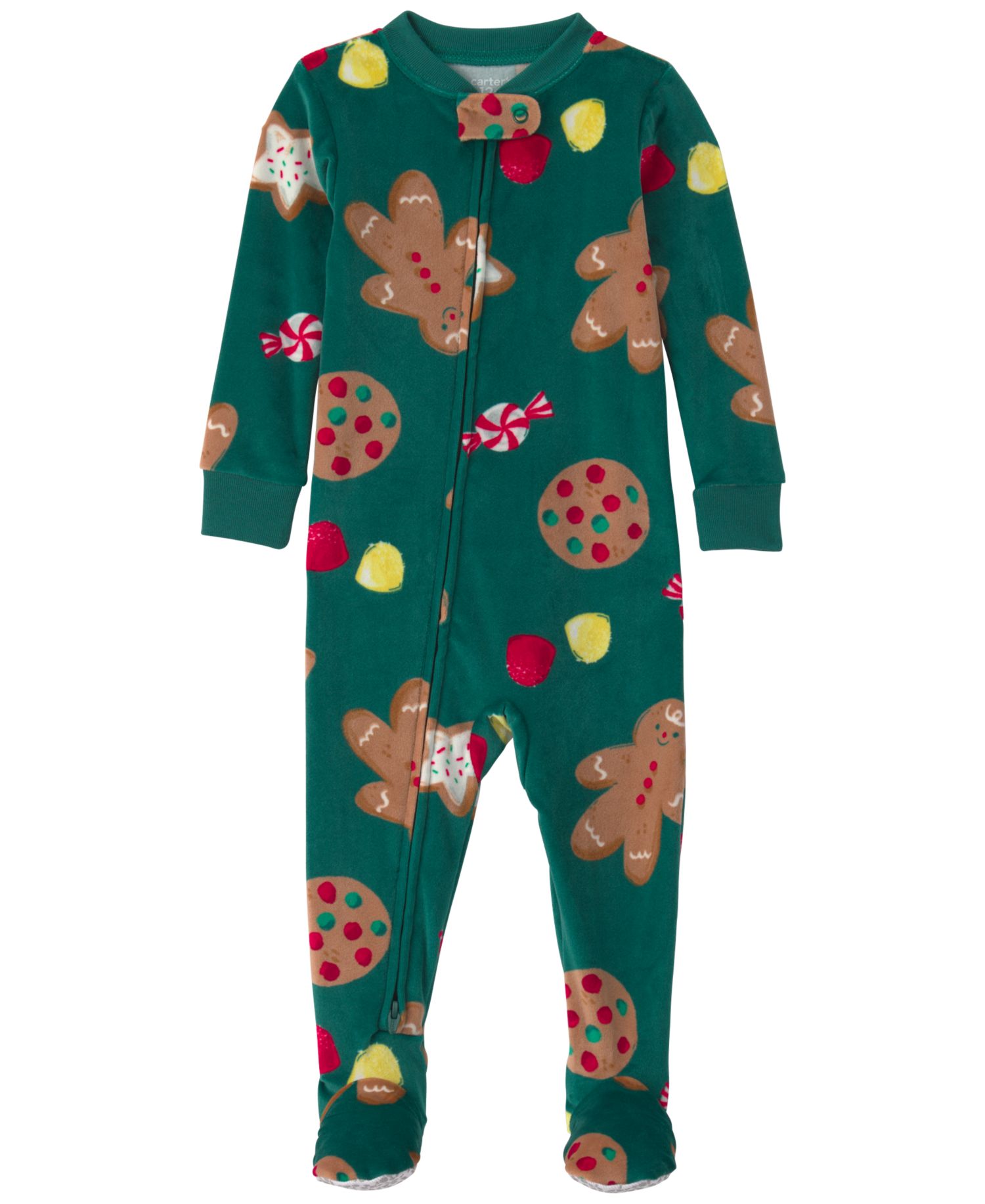 Boys' and Girls' Gingerbread-Print Christmas Footed One-Piece Pajama