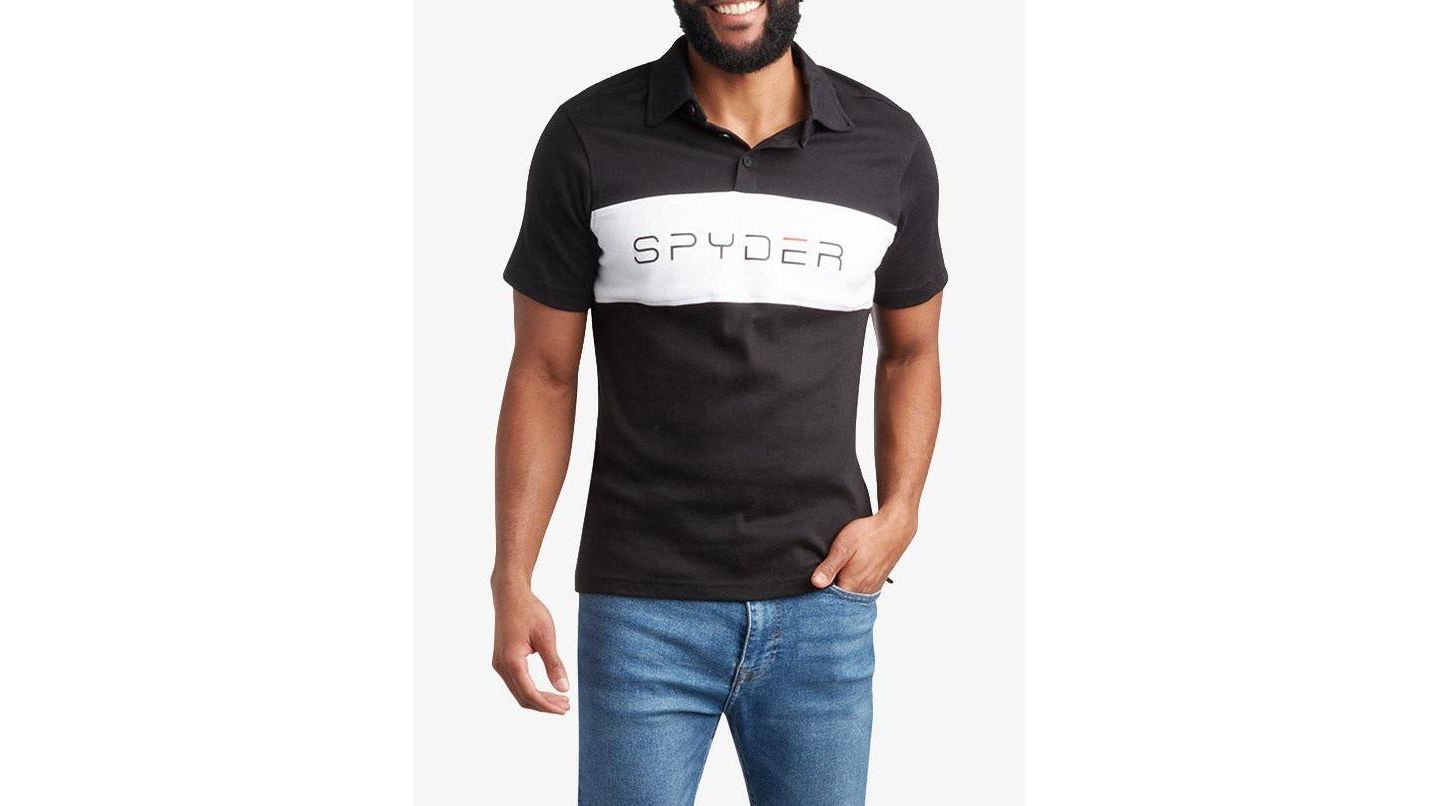 Мужское поло Spyder Color-Blocked Short-Sleeve Polo Shirt, цвет: Чёрный — фото 1