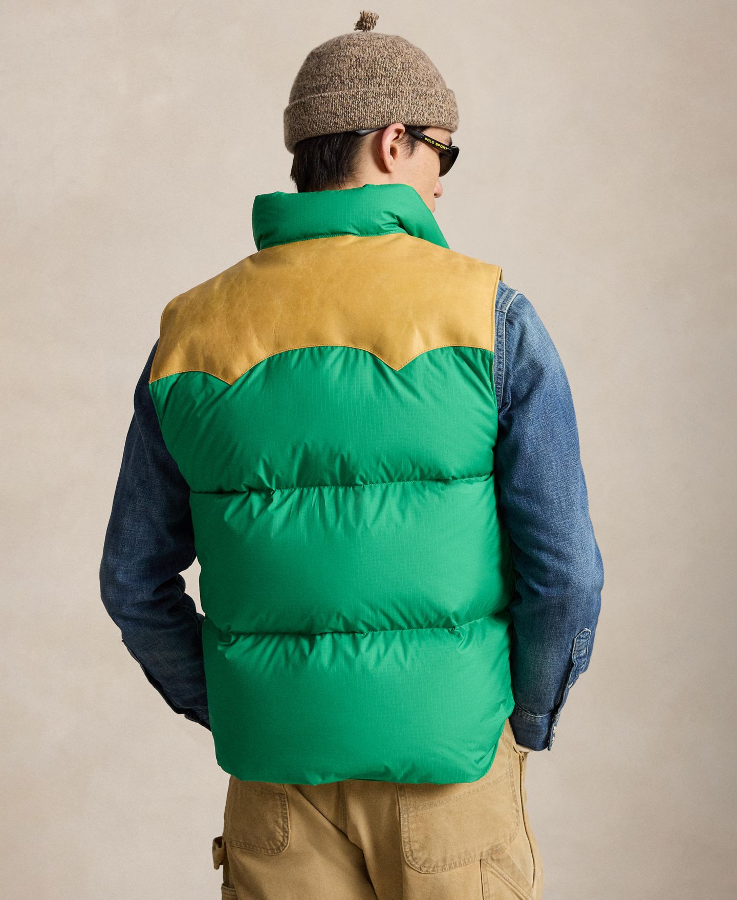 Мужской жилет Polo Ralph Lauren Western-Style Leather Yoke 750-Fill-Power Down Vest, цвет: Stem — фото 4