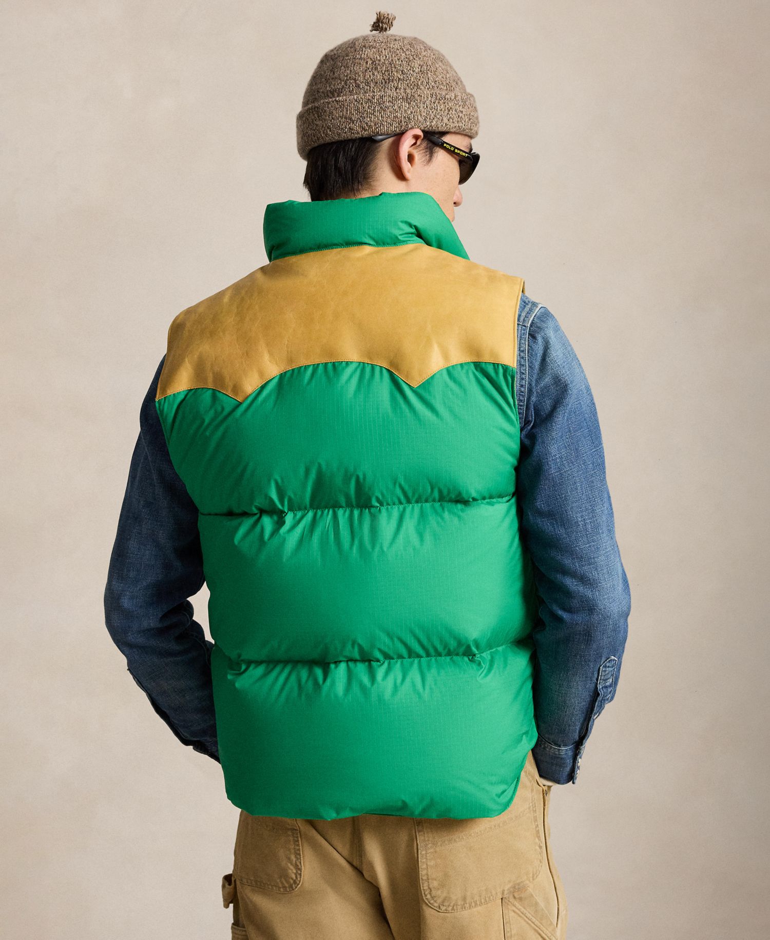 Men's Western-Style Leather Yoke 750-Fill-Power Down Vest