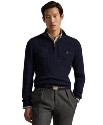 Men's Cable-Knit Quarter-Zip Mockneck Sweater