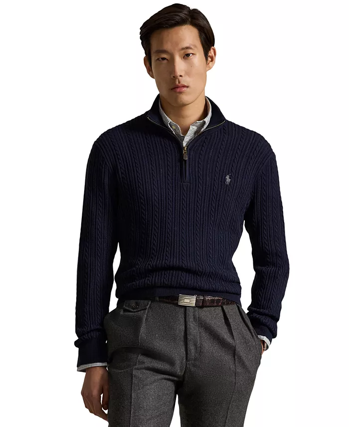 Men's Cable-Knit Quarter-Zip Mockneck Sweater