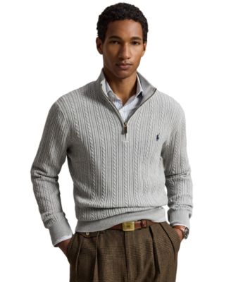 Men's Cable-Knit Quarter-Zip Mockneck Sweater